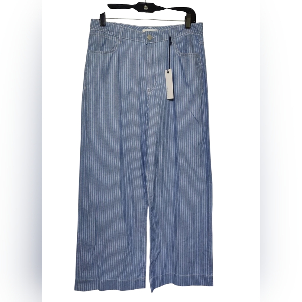 Habitual Blue White Pinstripe Wide Leg Lightweight Cotton Twill Pants 8 (29x28)